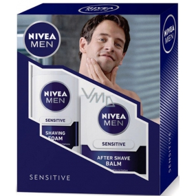 Nivea Men Sensitive pena na holenie 200 ml + Sensitive balzam po holení 100 ml, pre mužov kozmetická sada