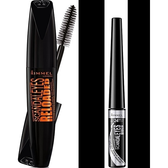 Rimmel London Scandaleyes Reloaded riasenka 003 Extreme Black 12 ml + Scandaleyes Bold vodoodolné očné linky 001 Black 2,5 ml