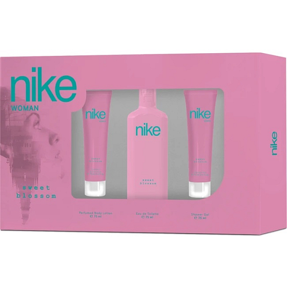 Nike Sweet Blossom Woman toaletná voda 75 ml + sprchový gél 75 ml + telové mlieko 75 ml, darčeková sada pre ženy