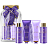 Grace Cole Lavender Sleep Therapy telový krém 50 ml + krém na ruky a nechty 50 ml + pena do kúpeľa 100 ml + umývací gél 100 ml + umývacia huba + sklenená nádoba, kozmetická sada pre ženy