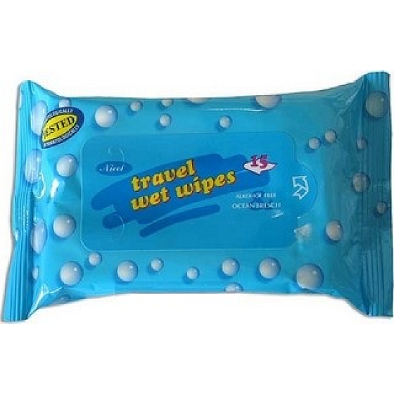 Nicol Travel Wet Wipes Ocean Fresh cestovné vlhčené obrúsky 15 kusov