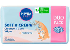Nivea Baby Soft & Cream vlhčené čistiace obrúsky 2 x 57 ks, duopack
