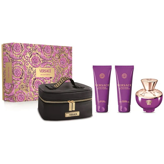 Versace Dylan Purple parfumovaná voda 100 ml + telové mlieko 100 ml + sprchový gél 100 ml + kufrík, darčeková sada pre ženy