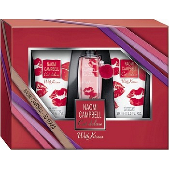 Naomi Campbell Cat Deluxe With Kisses toaletná voda 15 ml + sprchový gél 50 ml + telové mlieko 50 ml, darčeková sada