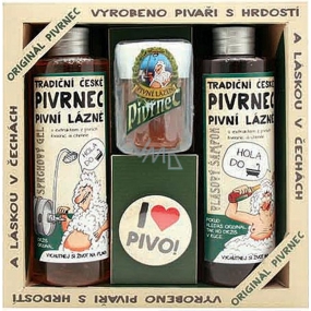 Bohemia Gifts Pivrnec sprchový gél 250 ml + šampón na vlasy 250 ml + toaletné mydlo 70 g + button I love pivo, kozmetická sada