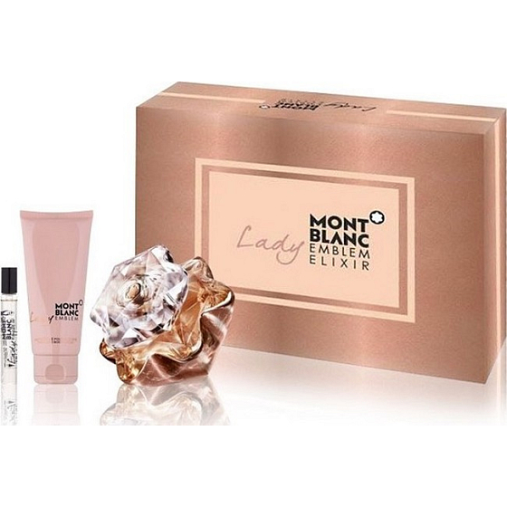 Montblanc Lady Emblem Elixir toaletná voda pre ženy 75 ml + telové mlieko 100 ml + toaletná voda Rollerball 7,5 ml, darčeková sada