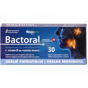 Favea Bactoral + Vitamín D orálny probiotikum na podporu imunity doplnok stravy 30 tabliet