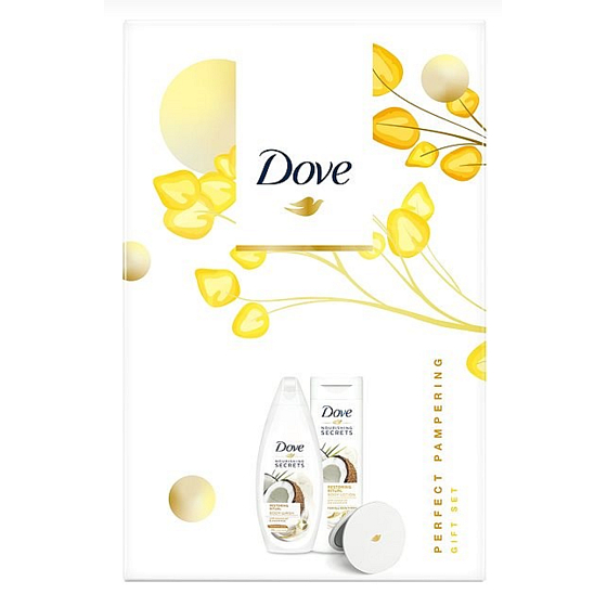 Dove Nourishing Secrets Ošetrujúci Rituál Kokos sprchový gél 250 ml + telové mlieko 250 ml + zrkadlo, kozmetická sada