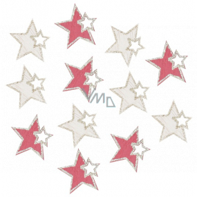 Drevená hviezda so zlatými trblietkami a lepidlom Červená a prírodná 4 cm 12 kusov
