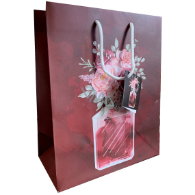 Nekupto Darčeková papierová taška 23 x 18 x 10 cm Víno s kvetmi