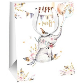 Ditipo Papierová darčeková taška 26,4 x 32,7 x 13,6 cm Glitter Happy Birthday so slonom