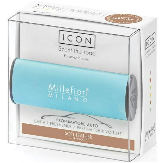 Millefiori Milano Icon Soft Leather Classic vôňa do auta svetlomodrá vôňa až na 2 mesiace 47 g