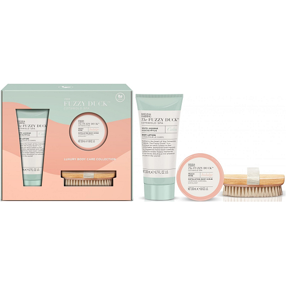 Baylis & Harding Cotswold Spa Jasmín a eukalyptus telové mlieko 200 ml + telový peeling 200 g + telová kefa, kozmetická sada pre ženy