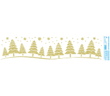 Arch Vianočná samolepka, okenná fólia bez lepidla Zlaté stromčeky s glitrami 50 x 12 cm