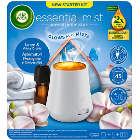 Air Wick Essential Mist Linen & White Orchid - Prádlo a bílá orchidej aroma difuzér komplet 20 ml