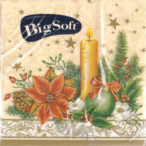 Big Soft Papierové obrúsky 2 vrstvové 33 x 33 cm 20 kusov Vianočná Sviečka a hviezda béžovej