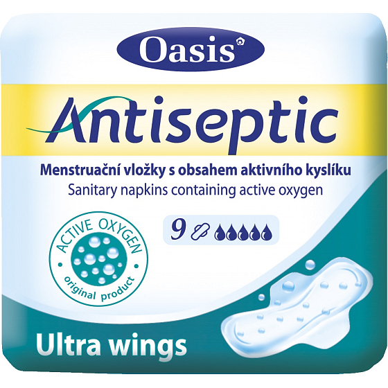 Oasis Antiseptic Ultra Wings intímne vložky s obsahom aktívneho kyslíka 9 kusov