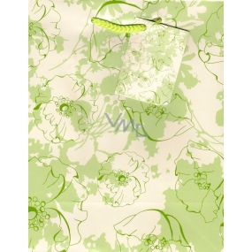 Nekupto Darčeková papierová taška 23 x 18 x 10 cm Svetlo zelená kvety 1 kus 829 50 BM