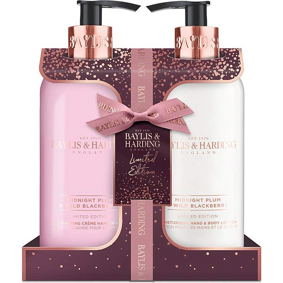 Baylis & Harding Polnočná slivka a Divoká ostružina tekuté mydlo na ruky 300 ml + mlieko na ruky a telo 300 ml, kozmetická sada