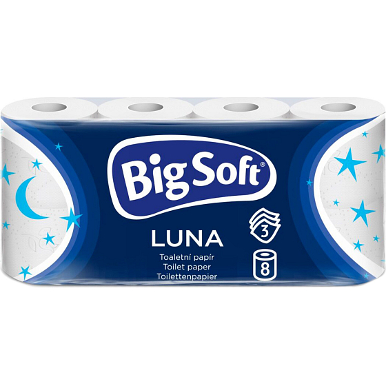 Big Soft Luna 3vrstvový toalettový papier, 8 rolí, 17,6 m rola