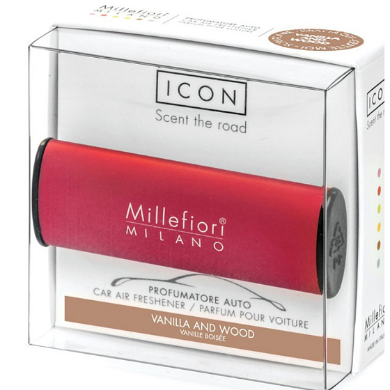 Millefiori Milano Icon Vanilla & Wood - Vanilka a Drevo vône do auta Classic červený vonia až 2 mesiace 47 g