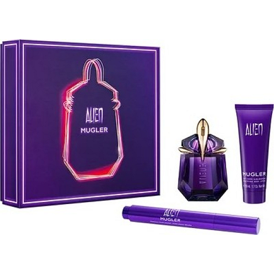 Thierry Mugler Alien toaletná voda plniteľný flakón pre ženy 30 ml + telové mlieko 50 ml + pero s parfumom 7 ml, darčeková sada