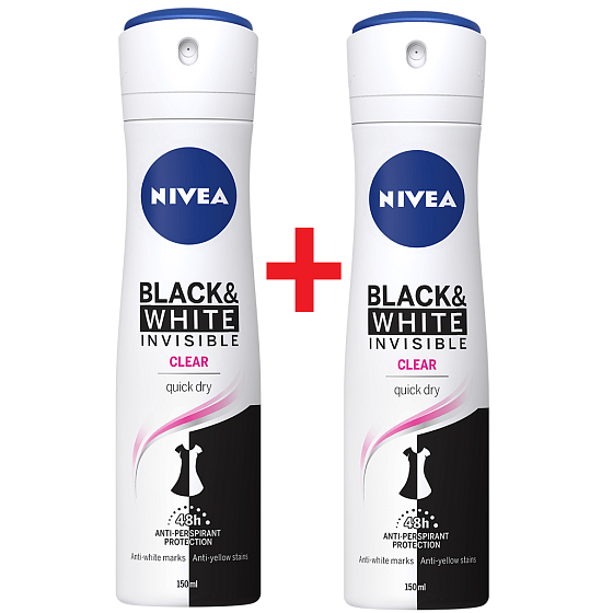 Nivea Invisible Black & White Clear antiperspirant deodorant v spreji 2 x 150 ml, duopack pre ženy
