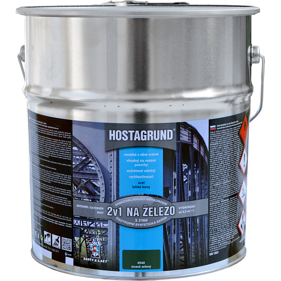 Hostagrund 2v1 S2160 základná i vrchná farba na kov, 0199 čierna, 9 l