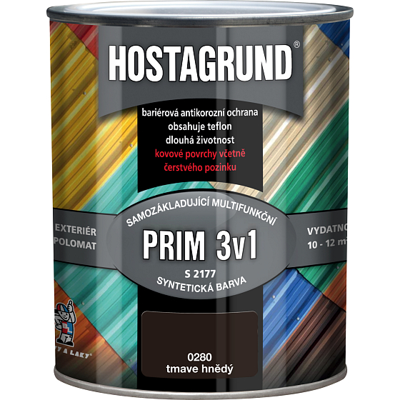 Hostagrund Prim 3v1 S2177 základná i vrchná farba na kov, 0280 hnedá tmavá, 600 ml