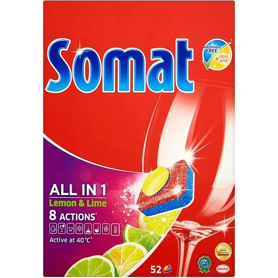Somat All In 1 8 Actions Lemon & Lime tablety do umývačky riadu 52 kusov 936 g
