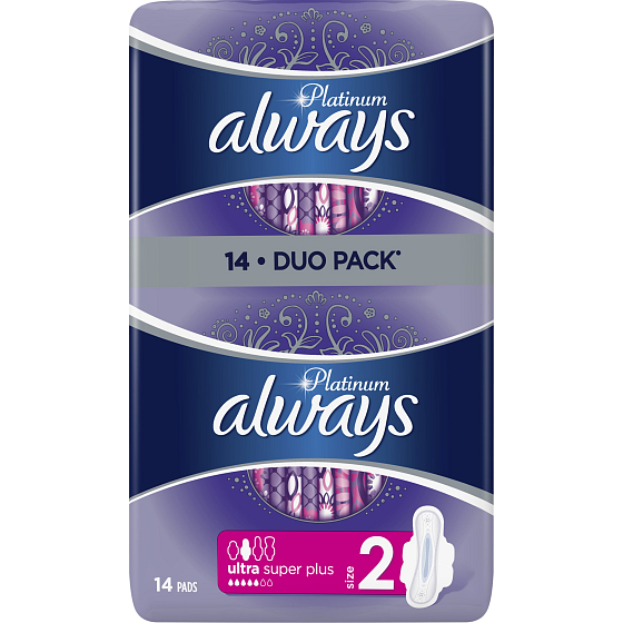 Always Platinum Ultra Super Plus Duo hygienické vložky s krídelkami 14 kusov