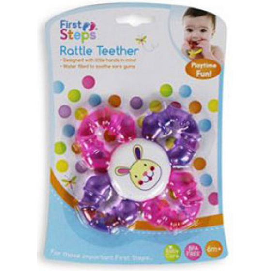 First Steps Rattle Teether hryzátko s hrkálkou Zajac