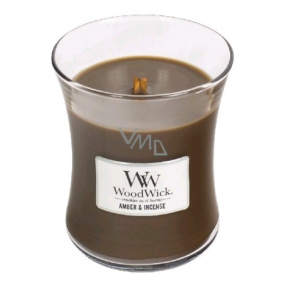 Woodwick Amber & Incense - Ambra a kadidlo vonná sviečka s dreveným knôtom a viečkom sklo stredná 275 g