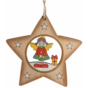 Albi Drevená vyrezávaná vianočná ozdoba Anjel vo hviezdičke 9 x 10 cm