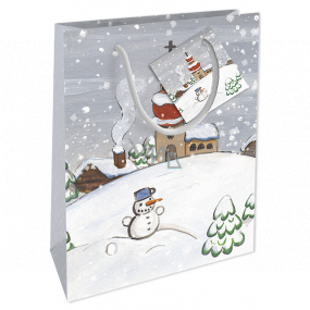 Nekupto Darčeková papierová taška 14 x 11 x 6,5 cm Vianočná zimná krajina snehuliak WBS 1914 02