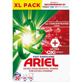 Ariel Ultra Oxi Effect prací prášok na odstránenie škvŕn a extra hygienu 50 dávok 2,8 kg