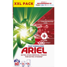 Prací prášok Ariel Ultra Oxi Effect na odstránenie škvŕn a extra hygienu 60 dávok 3,3 kg