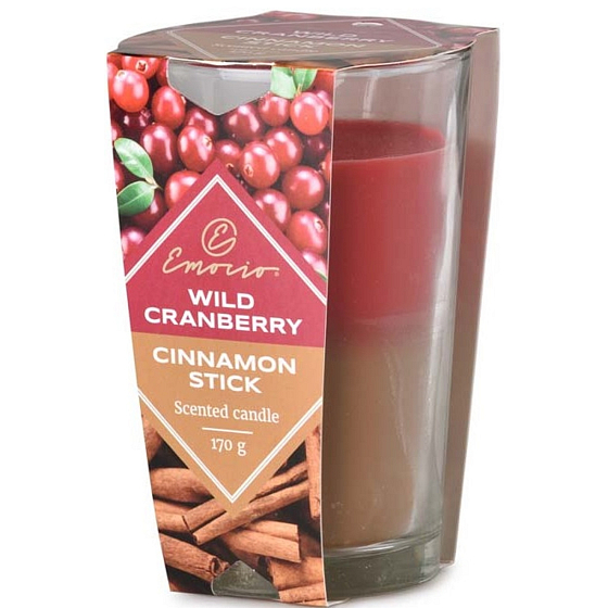 Emocio Wild Cranberry & Cinnamon Stick - Divoká brusnica a škorica dvojfarebná vonná sviečka sklo 76 x 118 mm 170 g