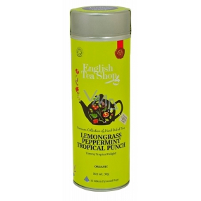English Tea Shop Bio Citrónová tráva, Mango a Tropické ovocie 15 kusov biologicky odbúrateľných pyramidek čaju v recyklovateľné plechovej dóze 30 g