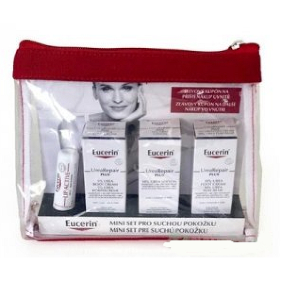 Eucerin UreaRepair PLUS telový krém 5% Urea 20 ml + telové mlieko 10% Urea 20 ml + krém na nohy 10% Urea 20 ml + tyčinka na pery 4,8 g, kozmetická sada na suchú pokožku