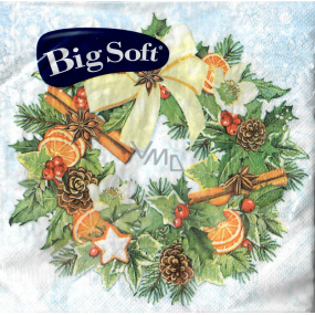 Big Soft Papierové obrúsky 2 vrstvové 33 x 33 cm 20 kusov Vianočný Svetlo modré s vencom