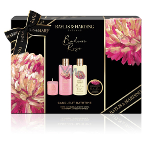 Baylis & Harding Mysterious Rose pena do kúpeľa 300 ml + sprchový krém 300 ml + krém na ruky 50 ml + vonná sviečka 60 g, kozmetická sada pre ženy