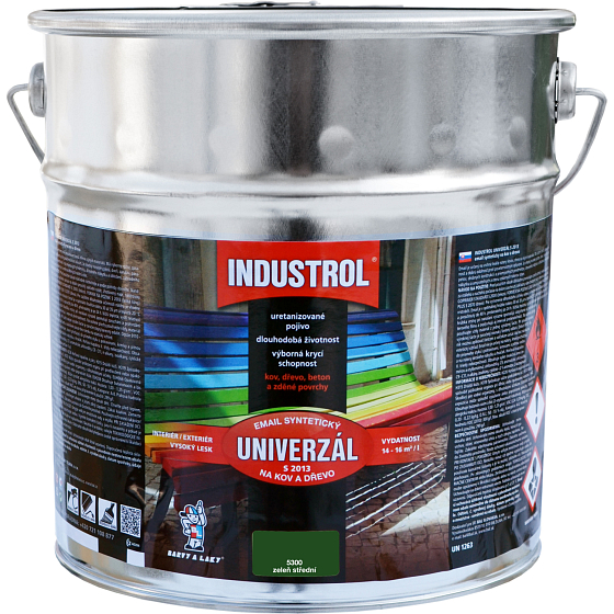 Industrol S2013 univerzál lesk vrchná farba na kov a drevo, 5300 zeleň stredná, 9 l