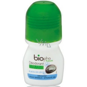 BioPha Kvet ľanu guľôčkový deodorant bez alkoholu, soli, hliníka pre citlivú pokožku v biokvalite roll-on pre ženy 50 ml