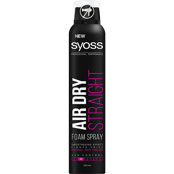 Syoss Air Dry Straight 24 silná fixácia uhladzujúci pena sprej 200 ml