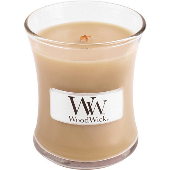 Woodwick At the Beach - Na pláži vonná sviečka s dreveným knôtom a viečkom sklo malá 85 g