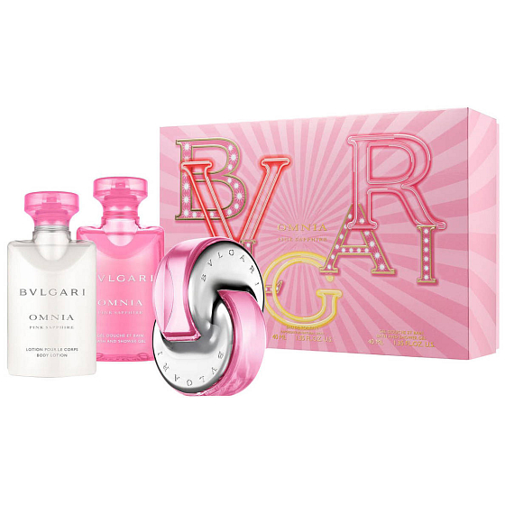 Bvlgari Omnia Pink Sapphire toaletná voda pre ženy 40 ml + telové mlieko 40 ml + sprchový gél 40 ml, darčeková sada