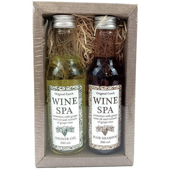 Bohemia Gifts Wine Spa Vínna kozmetika Hroznový olej a extrakt z vínnej révy sprchový gél 200 ml + šampón na vlasy 200 ml kozmetická sada