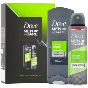 Dove Men + Care Extra Fresh sprchový gél na telo a tvár pre mužov 250 ml + antiperspirant dezodorant sprej pre mužov 150 ml, kozmetická sada
