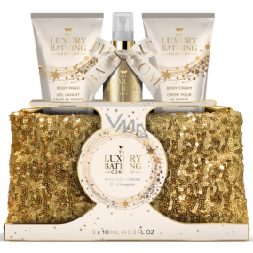 Grace Cole Bergamot, Ginger & Lemongrass telová hmla 100 ml + umývací gél 100 ml + telové mlieko 100 ml + umývacia huba + toaletná taštička, kozmetická sada pre ženy